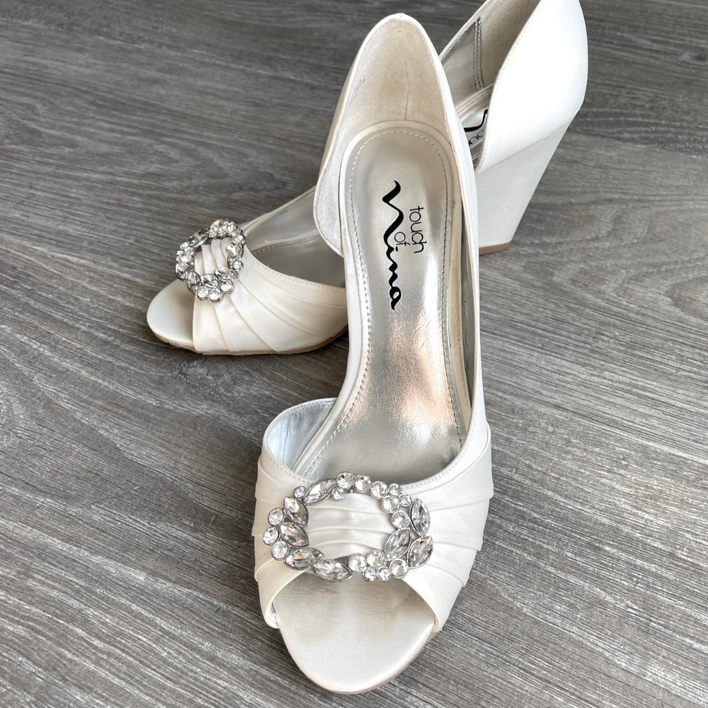Ivory Dorsay Style Wedge Bridal Shoe